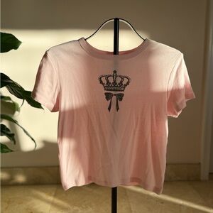 Mighty Fine Y2K Pink Crown and Bow 100% Cotton Top